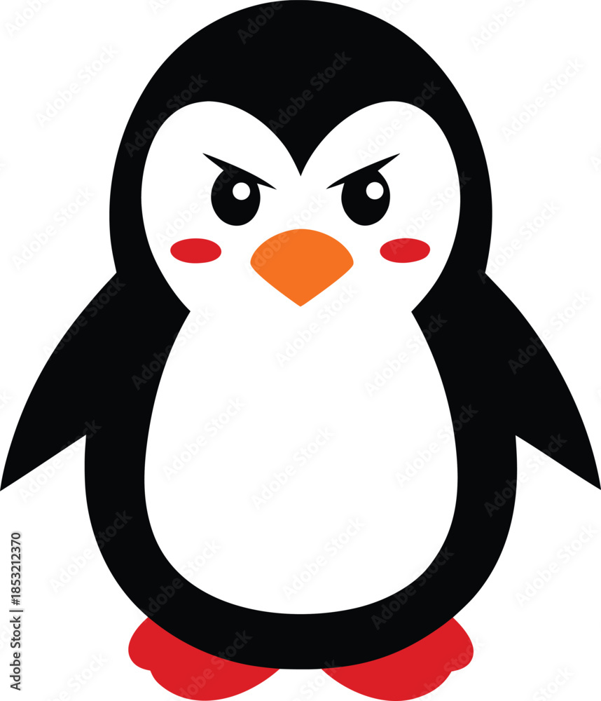 Obraz premium Angry blushing penguin character vector illustration on blue background