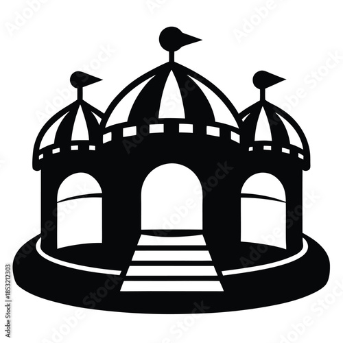 inflatable bounce house line art silhouette vector illustration