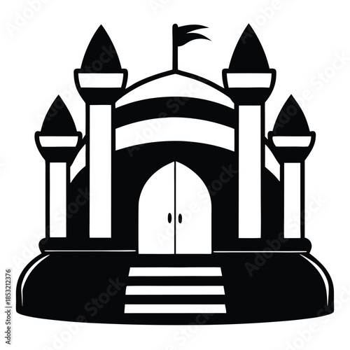 inflatable bounce house line art silhouette vector illustration