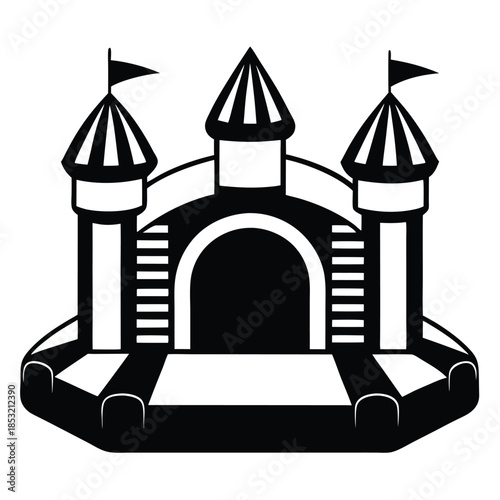 inflatable bounce house line art silhouette vector illustration