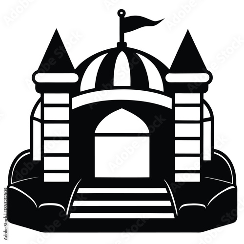 inflatable bounce house line art silhouette vector illustration