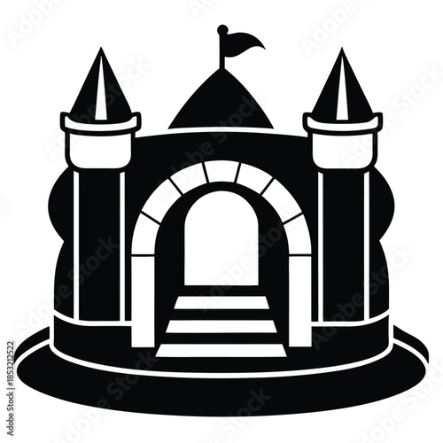 inflatable bounce house line art silhouette vector illustration