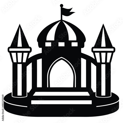inflatable bounce house line art silhouette vector illustration