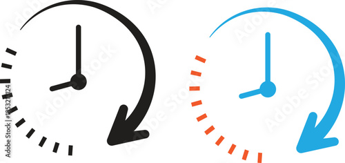 Clock Refresh Icon Set. Time Update and Rotation Arrow Vector Illustration