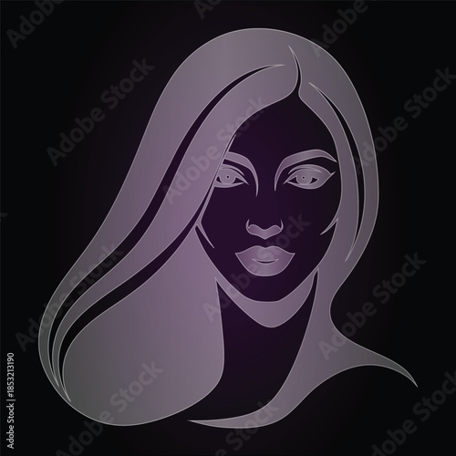 Elegant Woman Portrait Silver Tone Beauty Face Design