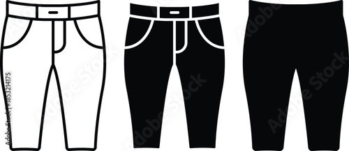 Casual Men Fashion Denim Jeans Trousers Apparel Clothing For Daily Wear And Professional Uniform Mockup Vector Silhouette and Pictogram Icon Set.eps