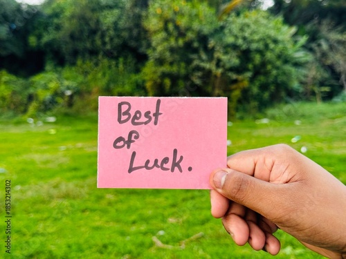 Best of luck handwritten card, Best of luck greeting card with green background