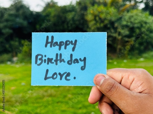 happy Birthday hand written card, Birthday wish postcard with colorful background