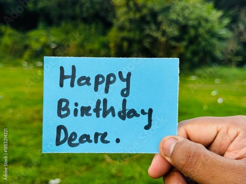 happy Birthday hand written card, Birthday wish postcard with colorful background