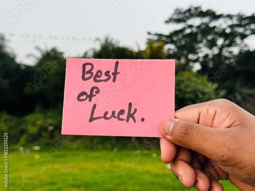 Best of luck handwritten card, Best of luck greeting card with green background