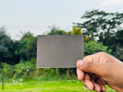 Blank sticky note holding, Hand note for copyspace, empty hand note for news, Blank hand note placeholder