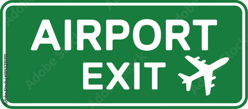 Green airport exit sign with airplane icon