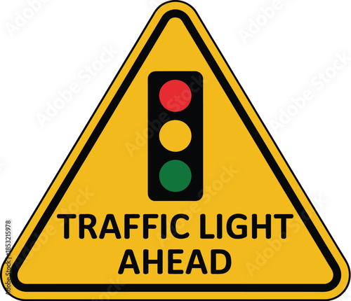 Traffic light ahead warning sign on road