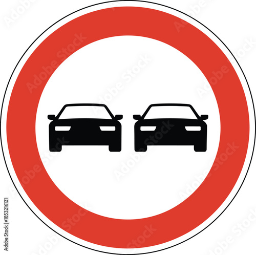 No overtaking road sign with two cars facing