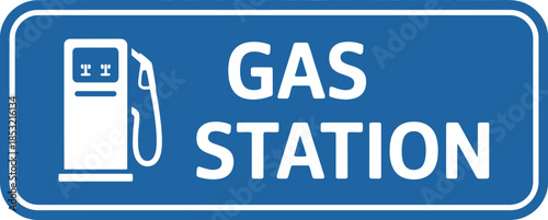 Blue gas station sign with fuel pump icon