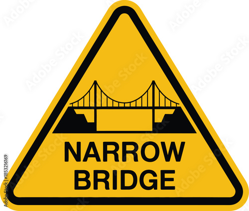 Warning sign for narrow bridge ahead on road