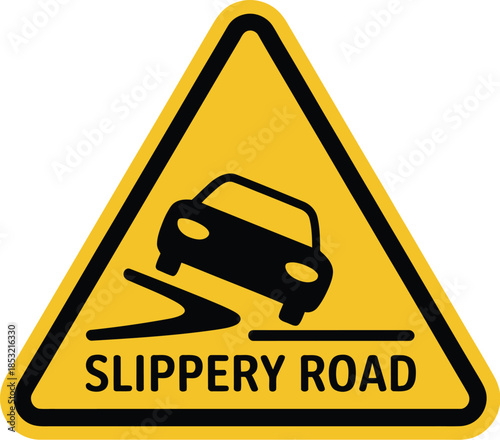 Warning sign for slippery road conditions ahead