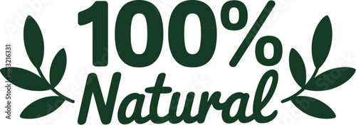 100% Natural eco friendly label with green leaves