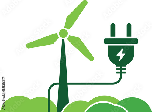 Green energy concept with wind turbine and electric plug