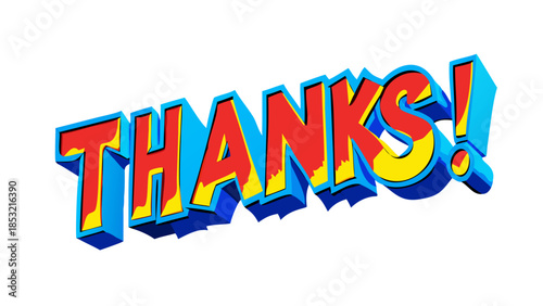 Thank You Text Effect, 3D Typography with Bold Red and Blue Colors and Yellow Outline