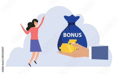 Business big hand giving bonus money to employer, encourage and motivate for the best performance, employee success recognition