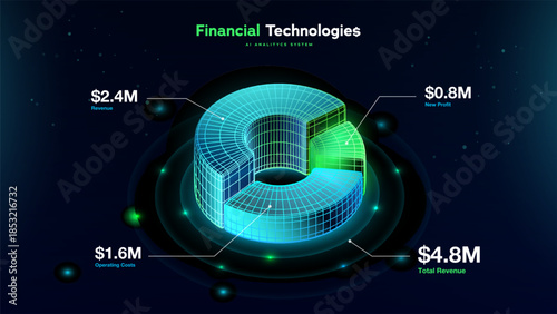Abstract Financial And Fintech Background With 3D Graph Diagram And Data Analytics Representing Finance Growth. Financial Technologies. Vector Illustration