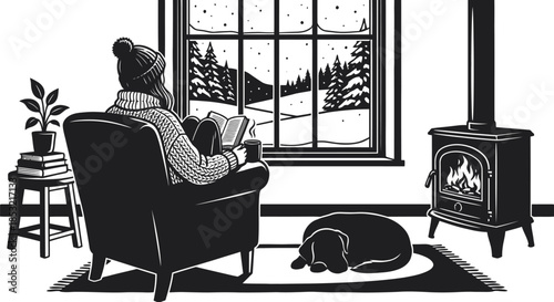 Hygge cozy winter scene with warm home elements