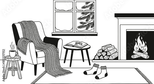 Coffee scene in a cozy winter morning vector