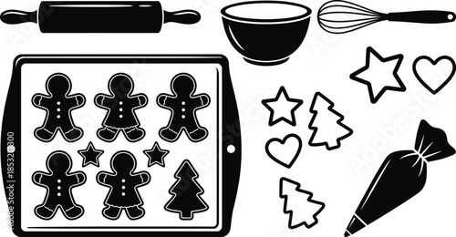 Gingerbread cookies vector elements for festive baking.