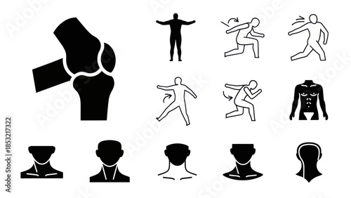 Human body parts and actions vector illustrations for health and fitness