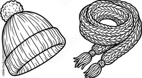 Winter hat and scarf vector accessory set