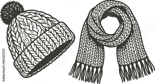 Winter hat and scarf vector accessory set