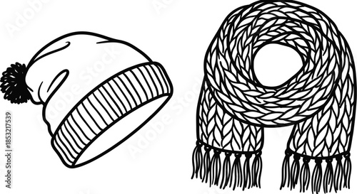 Winter hat and scarf vector accessory set
