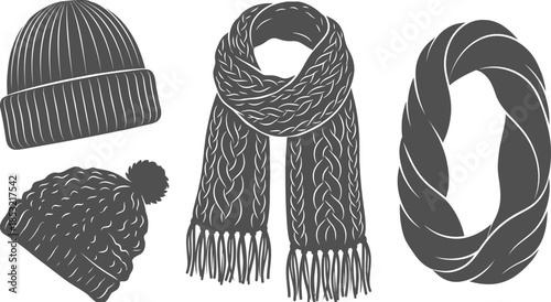 Winter hat and scarf vector accessory set