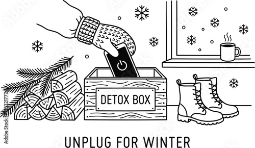 Digital detox in a serene winter landscape