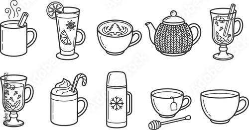 Winter Warm Drinks Menu Icons Vector Set