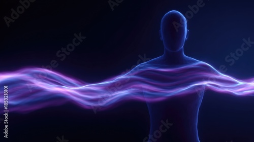 Radiant waves surround serene figure, symbolizing harmony and en