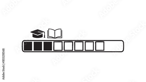 Graduation cap and open book on a loading bar progress indicator Keywords: education, learning