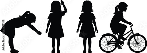 Emotional female silhouette progression from sitting despair to standing anxiety, abstract mental health stages vector illustration for psychology, depression, fear concepts