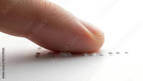 Close-up of a finger reading Braille text, highlighting tactile communication and accessibility for the visually impaired.