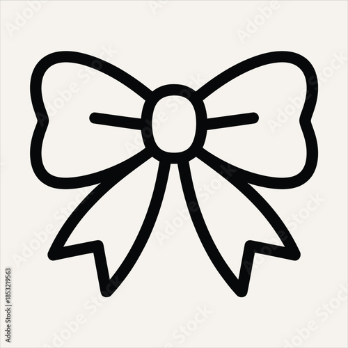 A simple black outline of a festive ribbon bow tied neatly on a light background