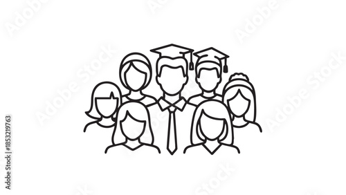Group of Diverse People Wearing Graduation Caps and Ties on White Background Keywords