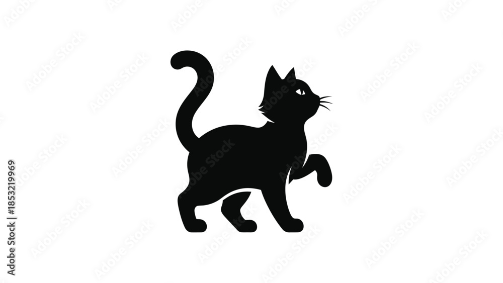 Fototapeta premium Black cat silhouette standing with raised paw