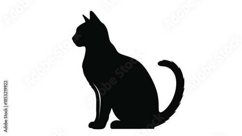 Black cat silhouette sitting with tail curled around body 1