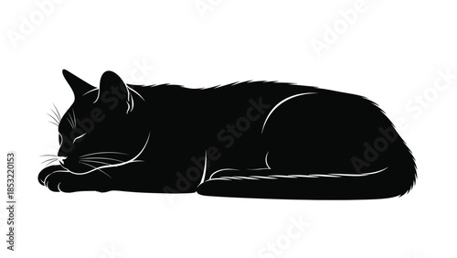 Black cat sleeping with whiskers visible in silhouette style