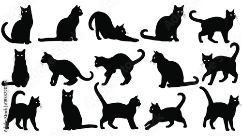 Black cats in various poses and positions silhouette