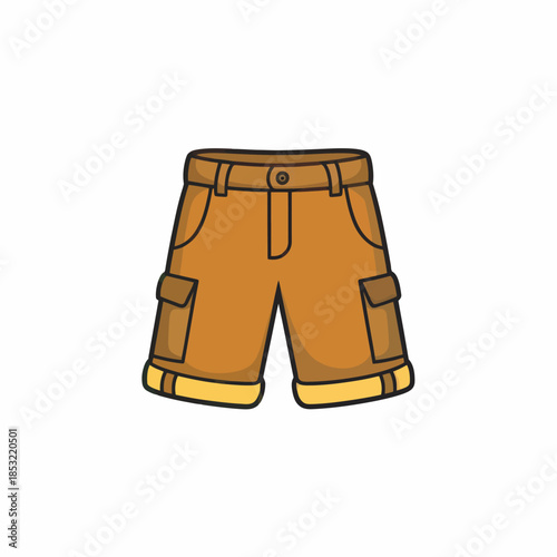 Illustrated Brown Cargo Shorts with Pockets Design