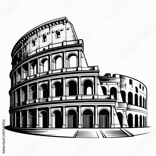 Illustrated Roman Colosseum in Black and White