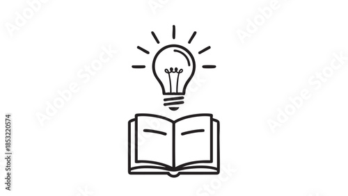 Open book with glowing light bulb above symbolizing knowledge and ideas Keywords: book, open