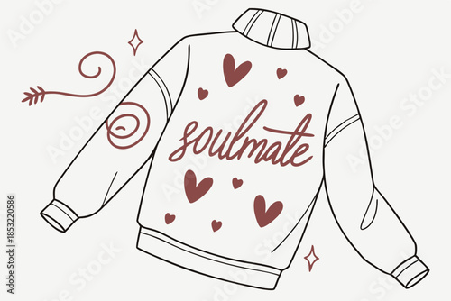 sweater with soulmate in a script font surrounded
